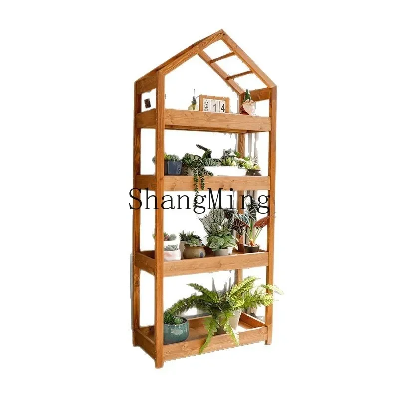 

FG Balcony Shelf Flower Shelf Living Room Plant Indoor Succulent Solid Wood Flower Pot