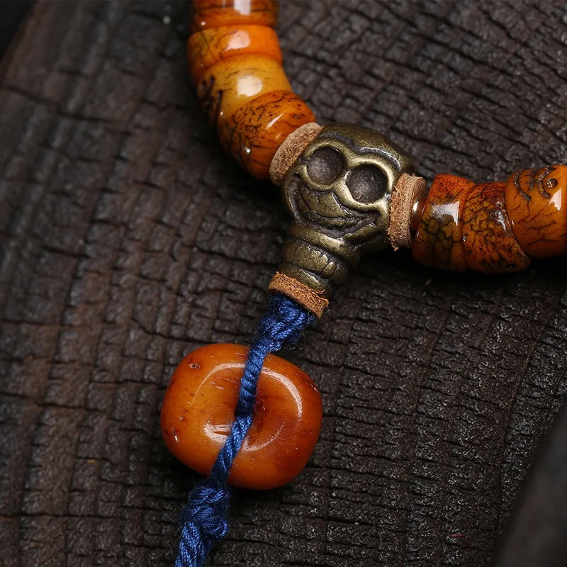 Returned bone sausage beads carving A Dull strings single ring material ware yak bone copper accessories Buddha beads