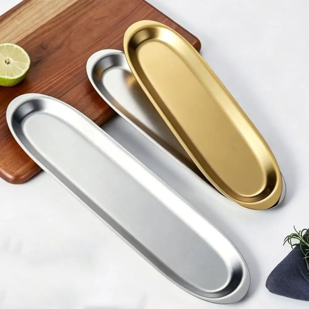 27/33/41cm Picnic BBQ Plate Long Plate Stackable Sushi Plate Stainless Steel Rust-Resistant Food Serving Dish Kitchen Use