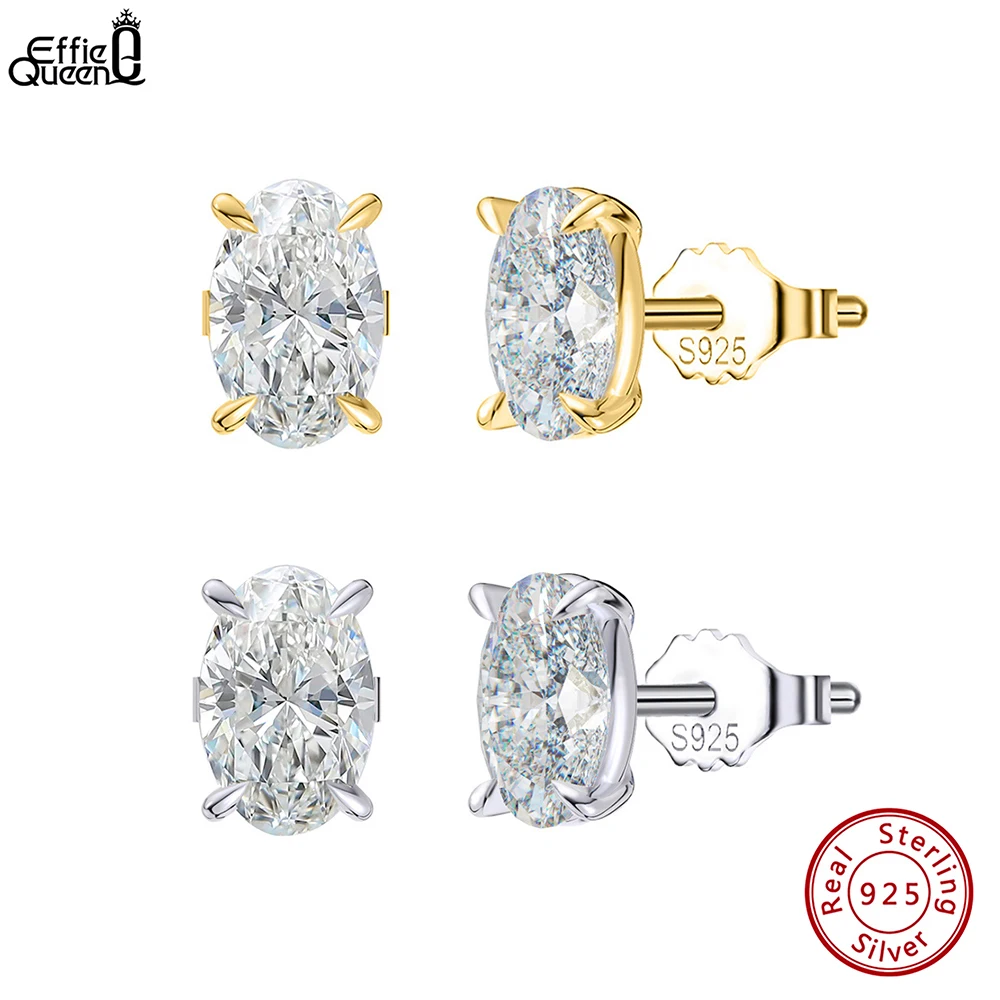 

EFFIE QUEEN 8A Zircon Real 925 Sterling Silver CZ Stud Earrings Party Cubic Zirconia Ear Stud Daily Wear Women Men Jewelry LZE03