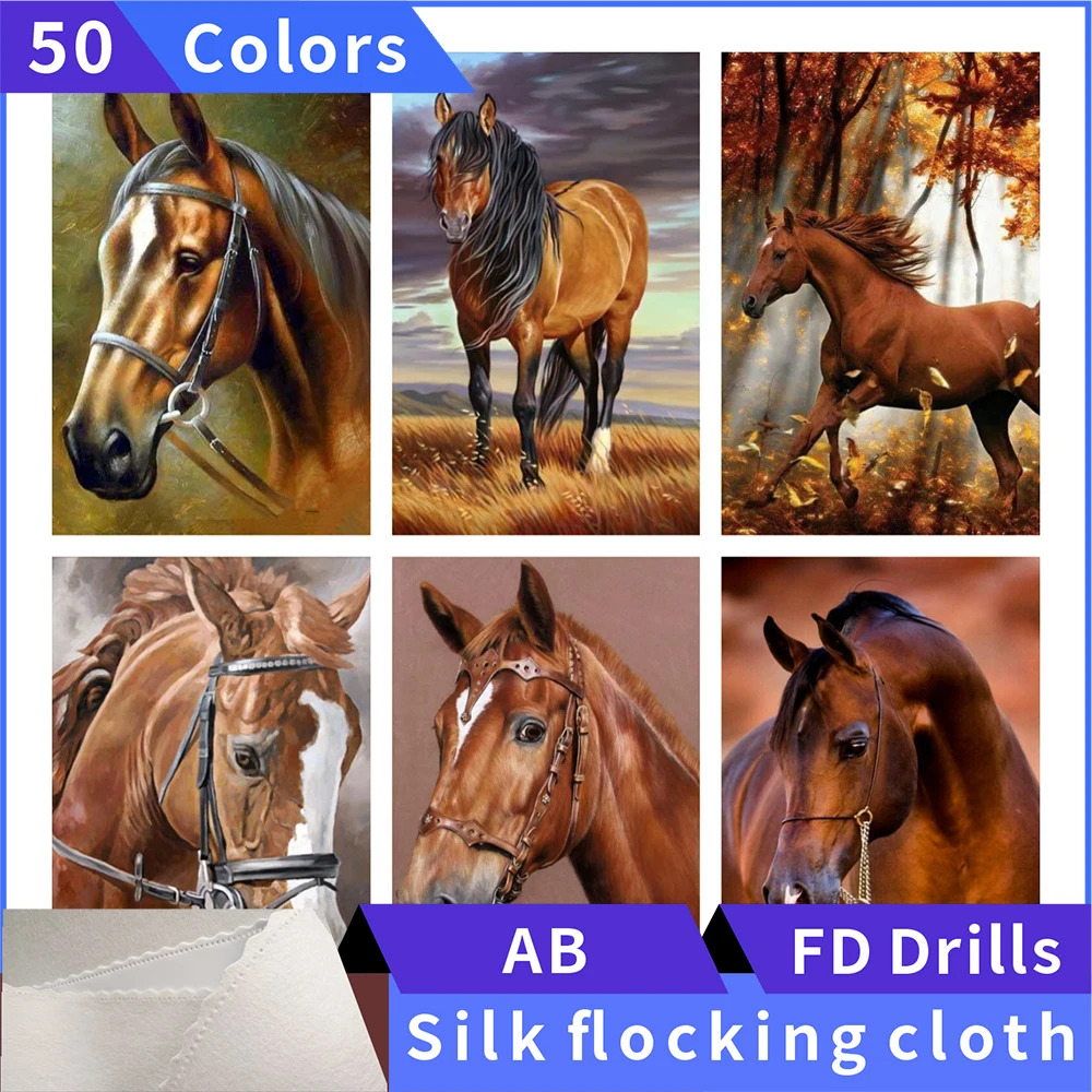 

50 Colors 5D Diamond Painting Brown Horse Silk Cloth Square Diamond Embroidery Rhinestone Diamond Mosaic Painting Cross Stitch