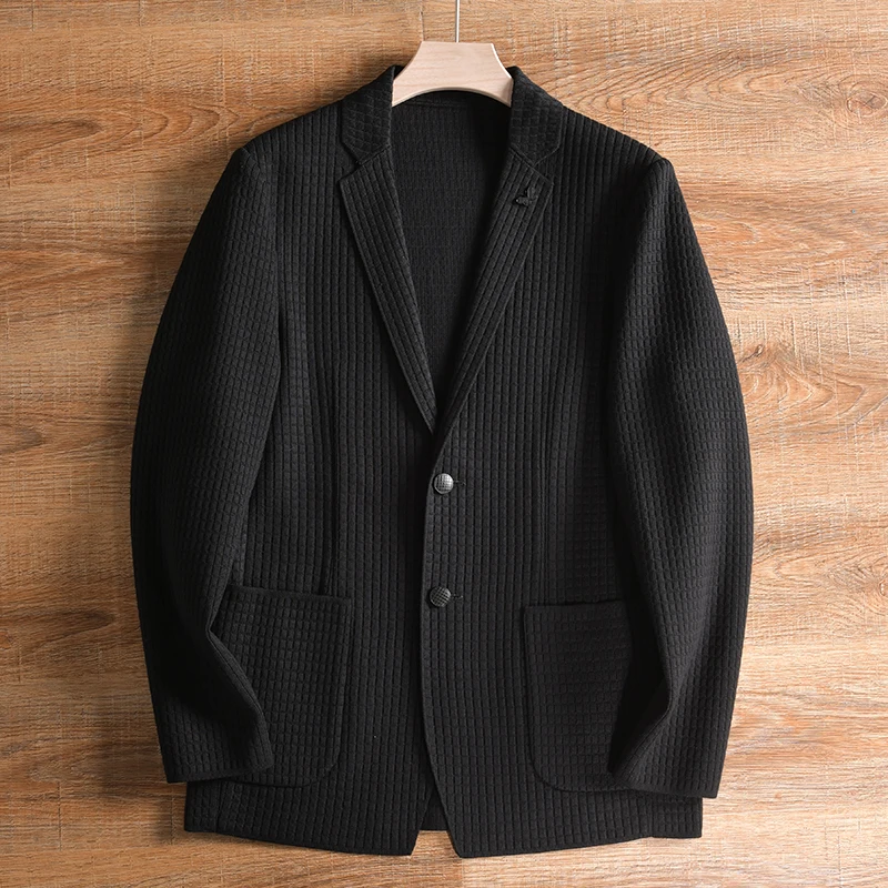 

Spring Men's Casual Luxury Business Knitted Woolen Tunic Coat Silk Leisure Suit Jacket Standard Fit Fashion Urban Style Long ...