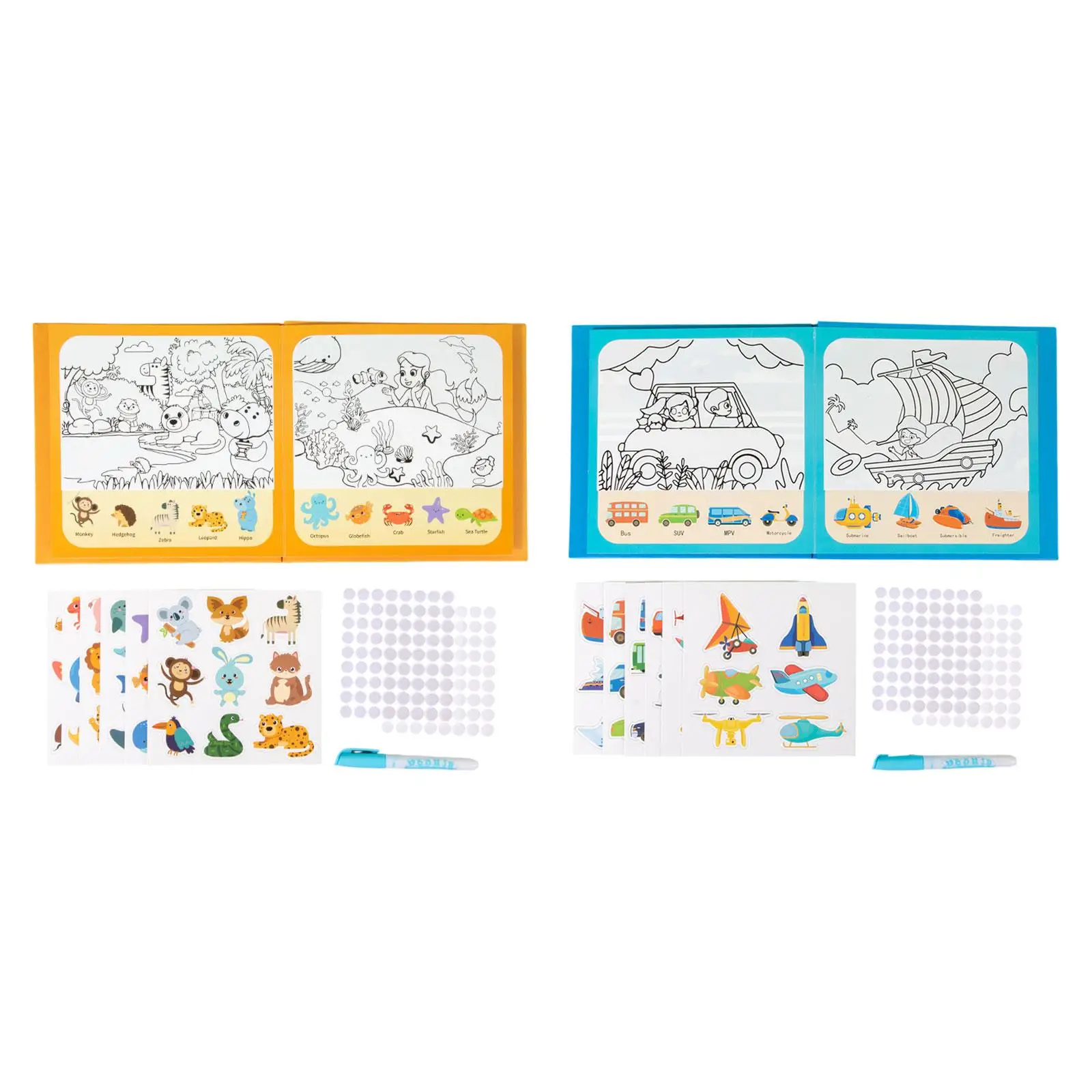 Waterkleurkaarten Herbruikbaar stickerboek Montessori Leerboek Activiteitenboek voor uitstapjes Thuis Vliegtuig Kleuterschool Kinderen