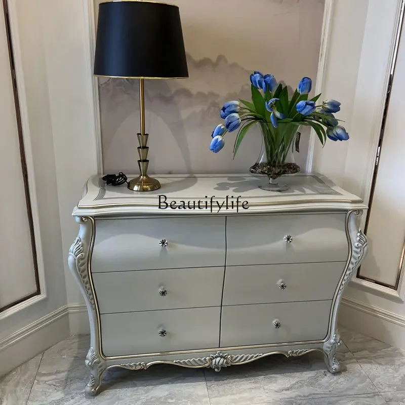 FG28French light luxury American solid wood carving flower porch side cabinet locker