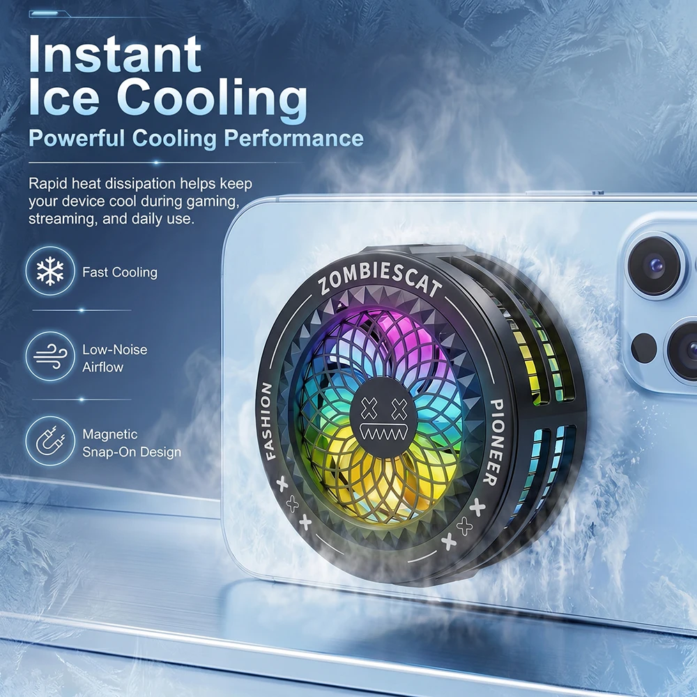 Zombies Cat QCSRQ01 Mobile Phone Cooler Semiconductor Rapid Cooling RGB Gaming Fan Ultimate Heat Dissipation for Long Gameplay