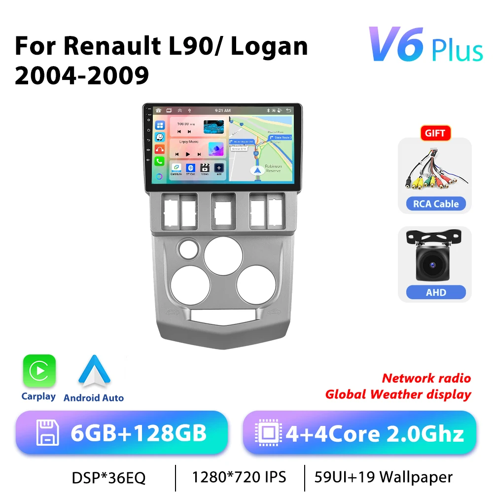 Podofo 4G CarPlay Android Radio Voor Renault L90 Logan 2004-2009 Auto Intelligent Systeem 2din GPS Stereo WiFi Multimedia Speler