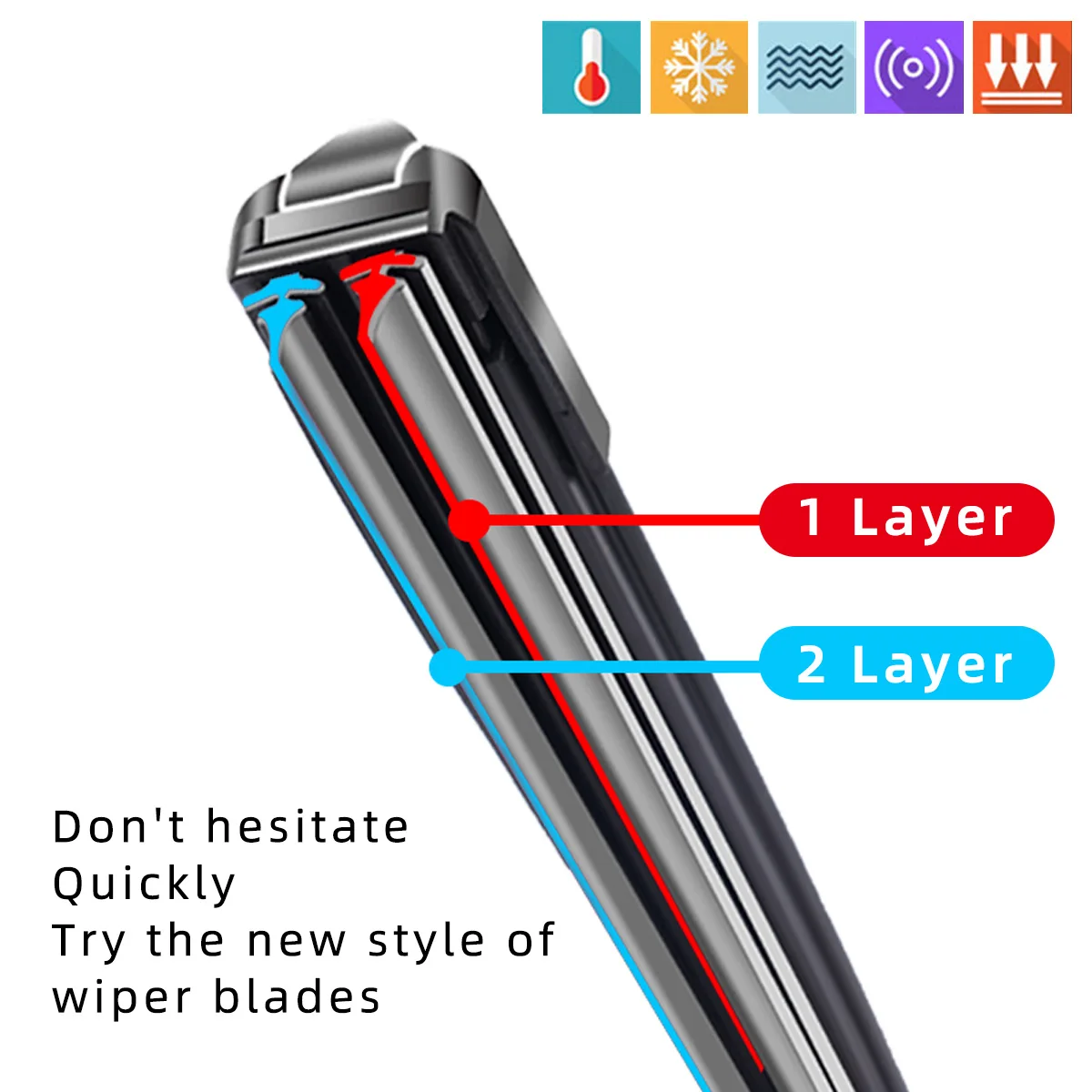 شفرات ممسحة السيارة 2 طبقة المطاط بدون إطار فرش بدون قوس العالمي الزجاج الأمامي ممسحة الزجاج الأمامي نافذة اكسسوارات السيارات #4