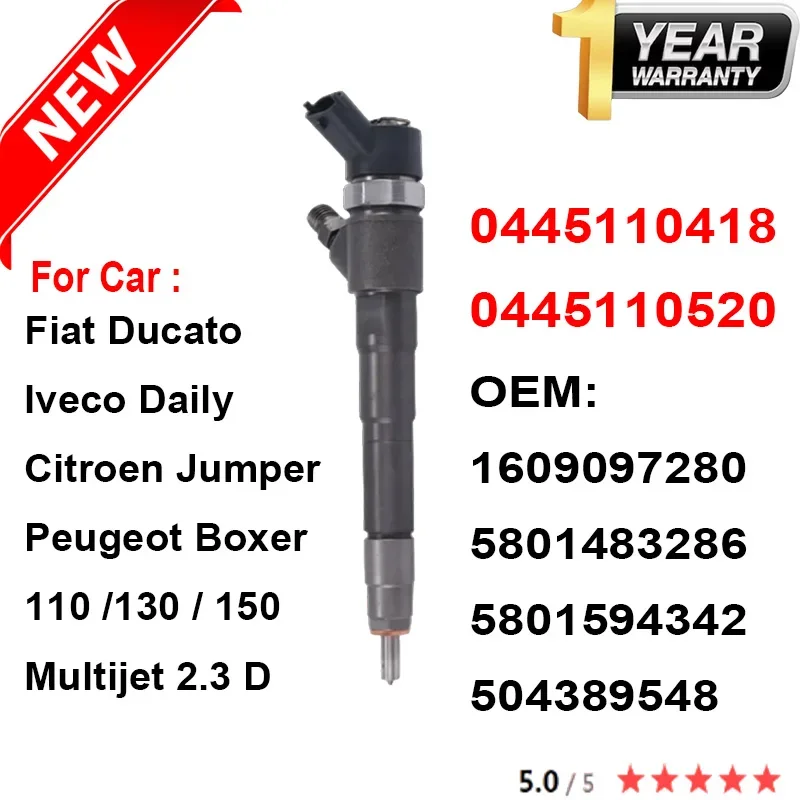 

New 0 445 110 520 0445110520 Diesel Fuel Injector 1609097280 5801483286 For Fiat Ducato Iveco Daily Citroen Peugeot 2.3D