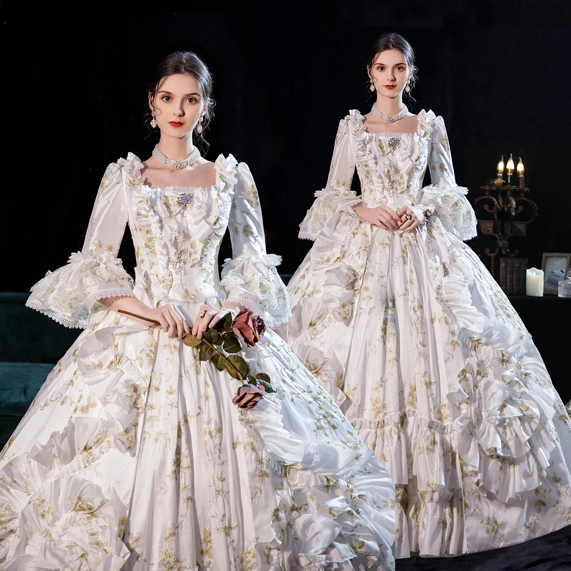 

Russian Comic-Con Princess Dress Lady Stage Play Castle Princess Dress Machine Embroidery Vestidos Largos Elegantes Fiesta Mujer