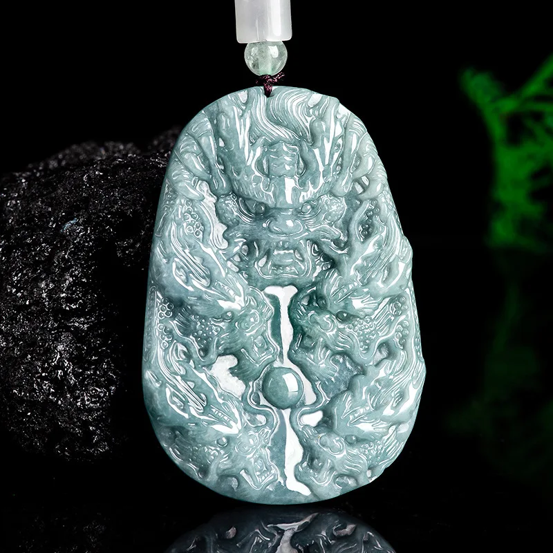 Authentic Natural A-grade Jadeite Blue Water Nine Dragon Guardian Zodiac Jade Pendant High-end Men's Women's Gift Charms Jewelry