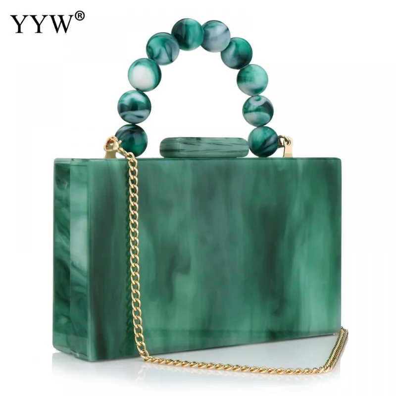 INS Popular Acrylic Box Bag Pearl Clutch Bag With Chain Women Eevneing Bead Handle On Top Party Girl Lady Handbag Purse Wallet