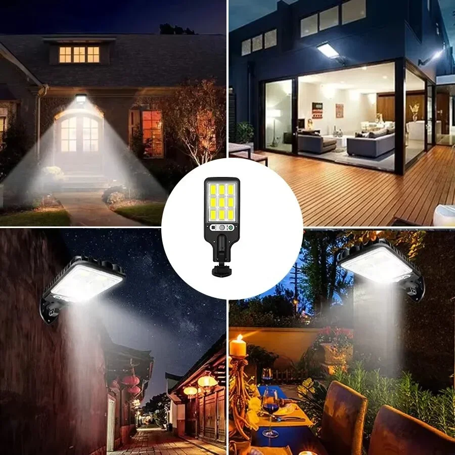 72/108COB في الهواء الطلق ضوء الشارع الشمسي مع محس حركة 3 طرق الإنسان التعريفي مقاوم للماء ضوء الشمس لحديقة المرآب فناء #5