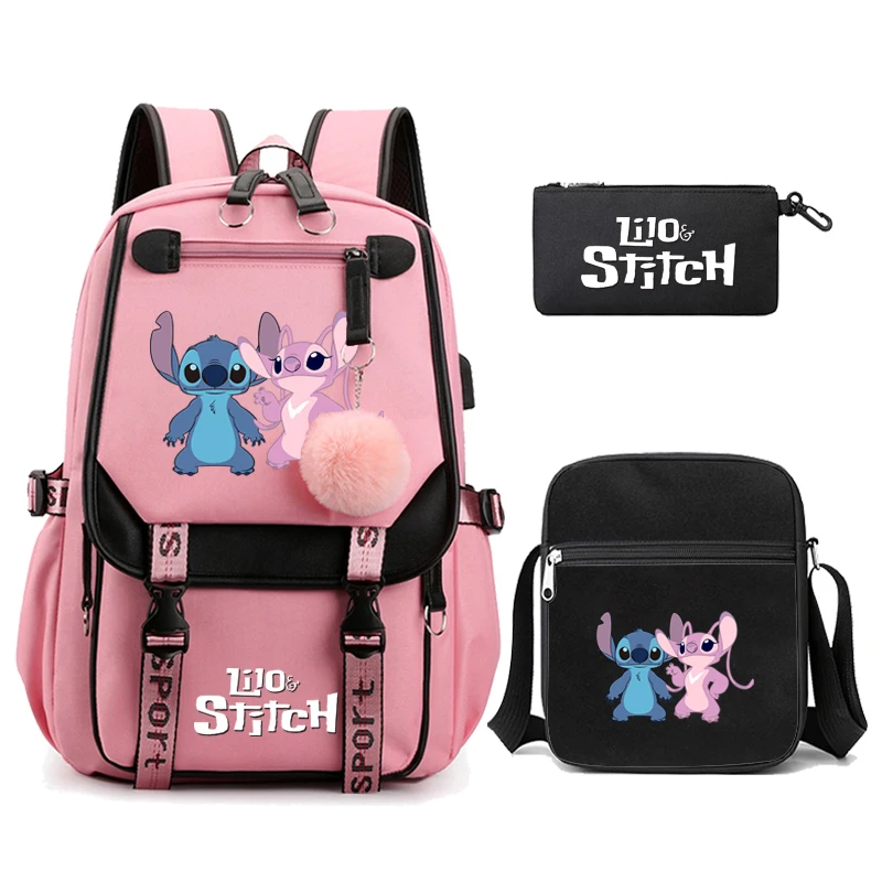 

3Pcs/set Lilo Stitch Backpack Cartoon Sport Rucksack for Girl Bagpack Laptop Teen Travel School Student Teenager Bookbag