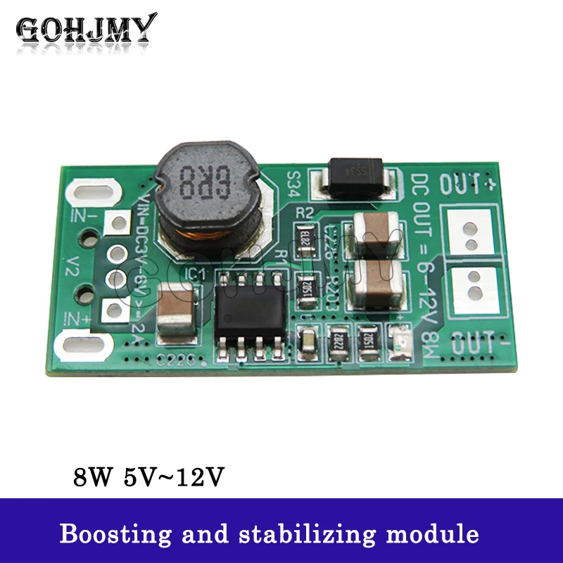Low voltage high-power boost and voltage stabilization module 8W 5V~12V DC pad to DC version