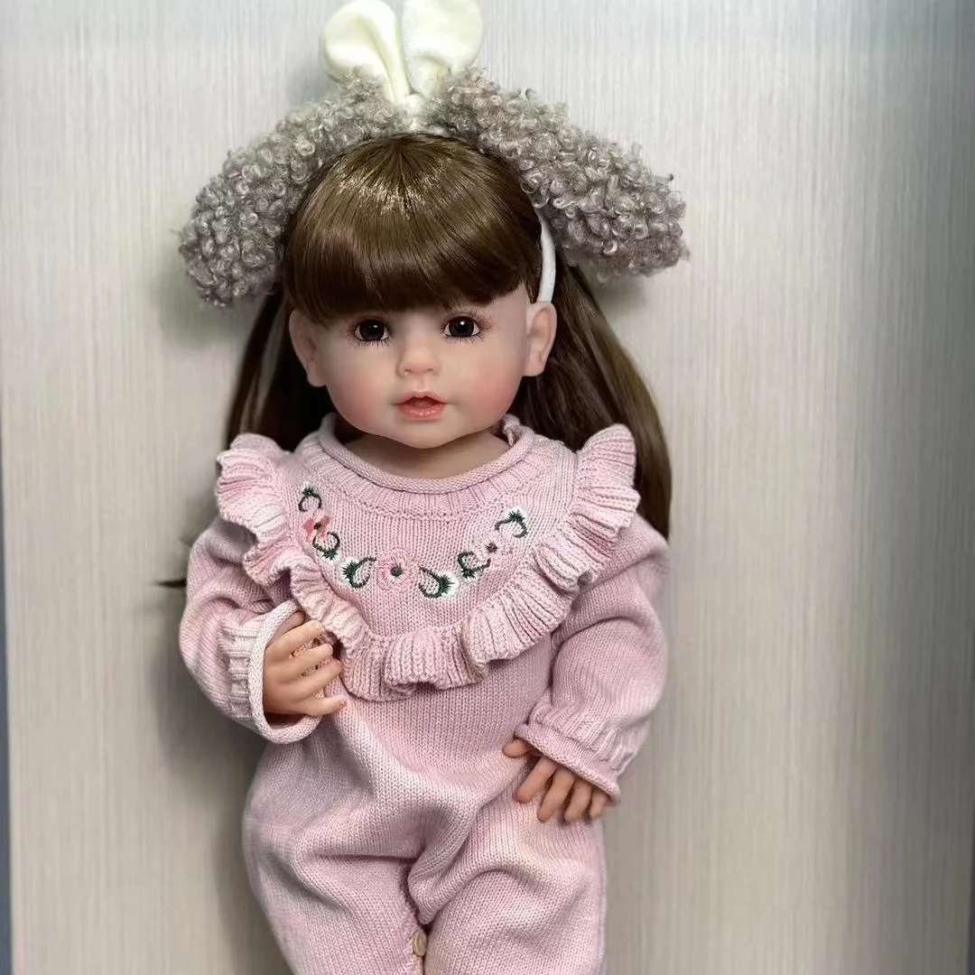 

Already Painted Finished New Full Body Silicone Reborn Toddler Girl Princess Brown Hair Waterproof Toy Bebe Collectible Art Doll