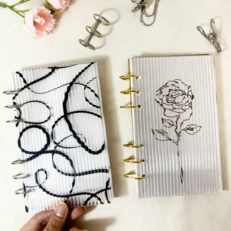 A6 Rose Curved Stripes  Acrylic Loose Leaf Binder Cover DIY Account Book Journal Planner Office Stationery Supplies