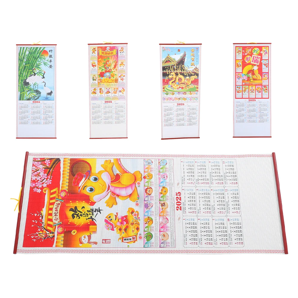 

5 Pcs Scroll Calendar Clear Printed Hanging Monthly Wall Daily Family Office Yearly Planner Snake Year Household Decor