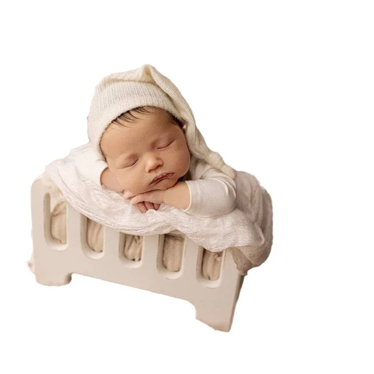 Shining Baby Photography Props Newborn Photo Wooden Bed Shooting Accessories Bebe Bed White Photo Bed Posing Props