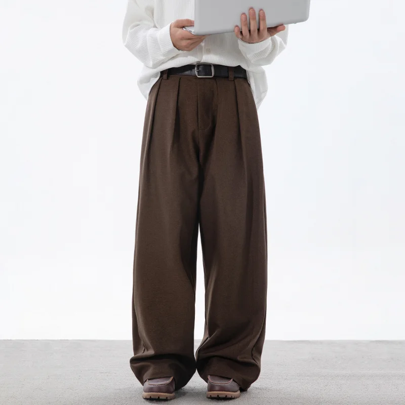 

Smooth Drapey Pleated Men's Casual Pants Autumn Loose Straight Leg Long Trousers Japanese Retro Trendy Brand Casual Pants