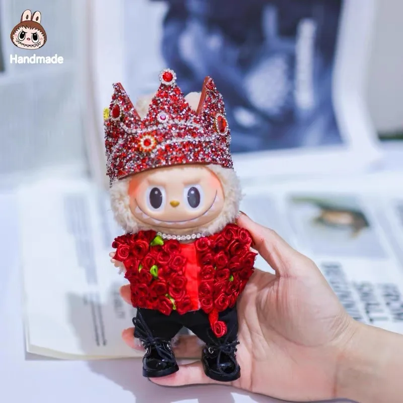 Nouveau chaud 17 cm Labubu vêtements poupée costume Gd rose couronne ensemble Rose ensemble bricolage accessoires vêtements jouet cadeau fille coréen idole Fan cadeau