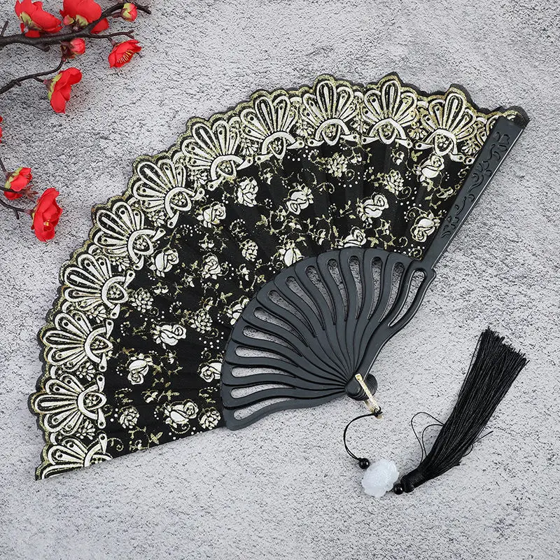 New Chinese Luxury Gliding Folding Fan Wedding Bridal Fan Dance Performance Props Retro Floral Glitter Butterfly Fans Crafts