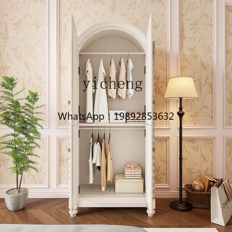 

J1 American cream style all solid wood wardrobe household small apartment bedroom wardrobe