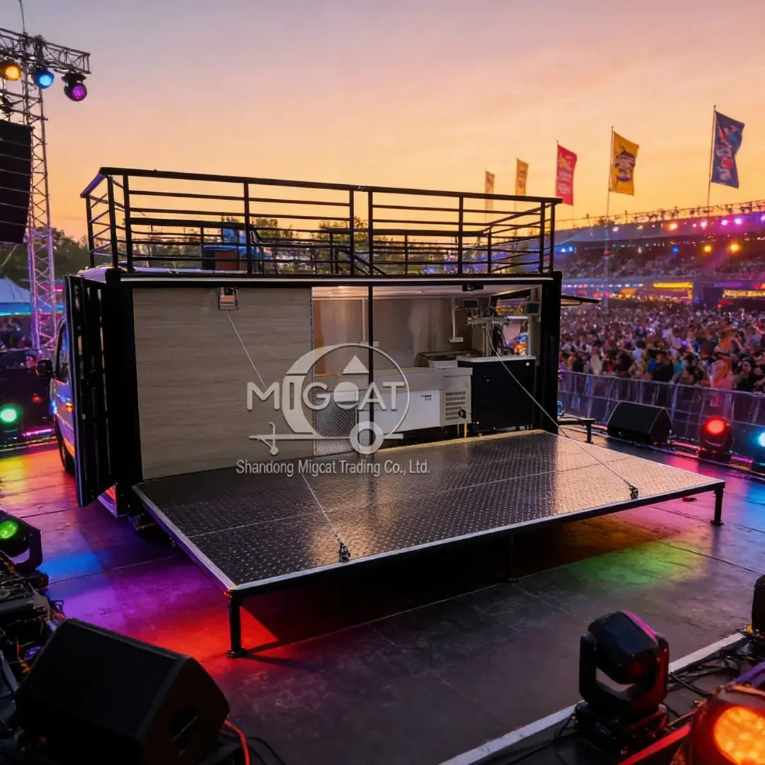 

Commercial Stainless Steel Food Truck Kitchen Equipment Mobile Fast Food Cart with Terrace for Business Use