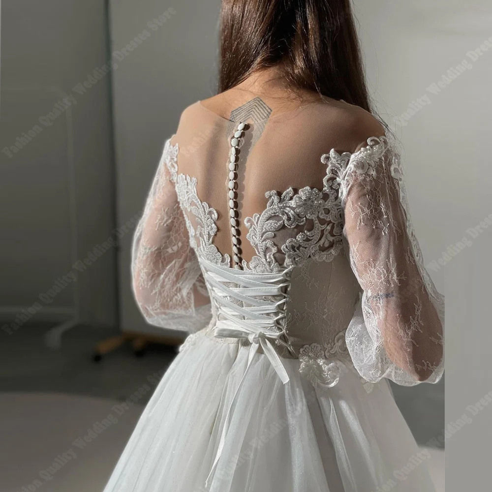 Elegant Popular Tulle Wedding Dresses 2024 Round Neck Long Sleeves Bridal Gowns Newly Launched Mopping Length Vestidos De Novias