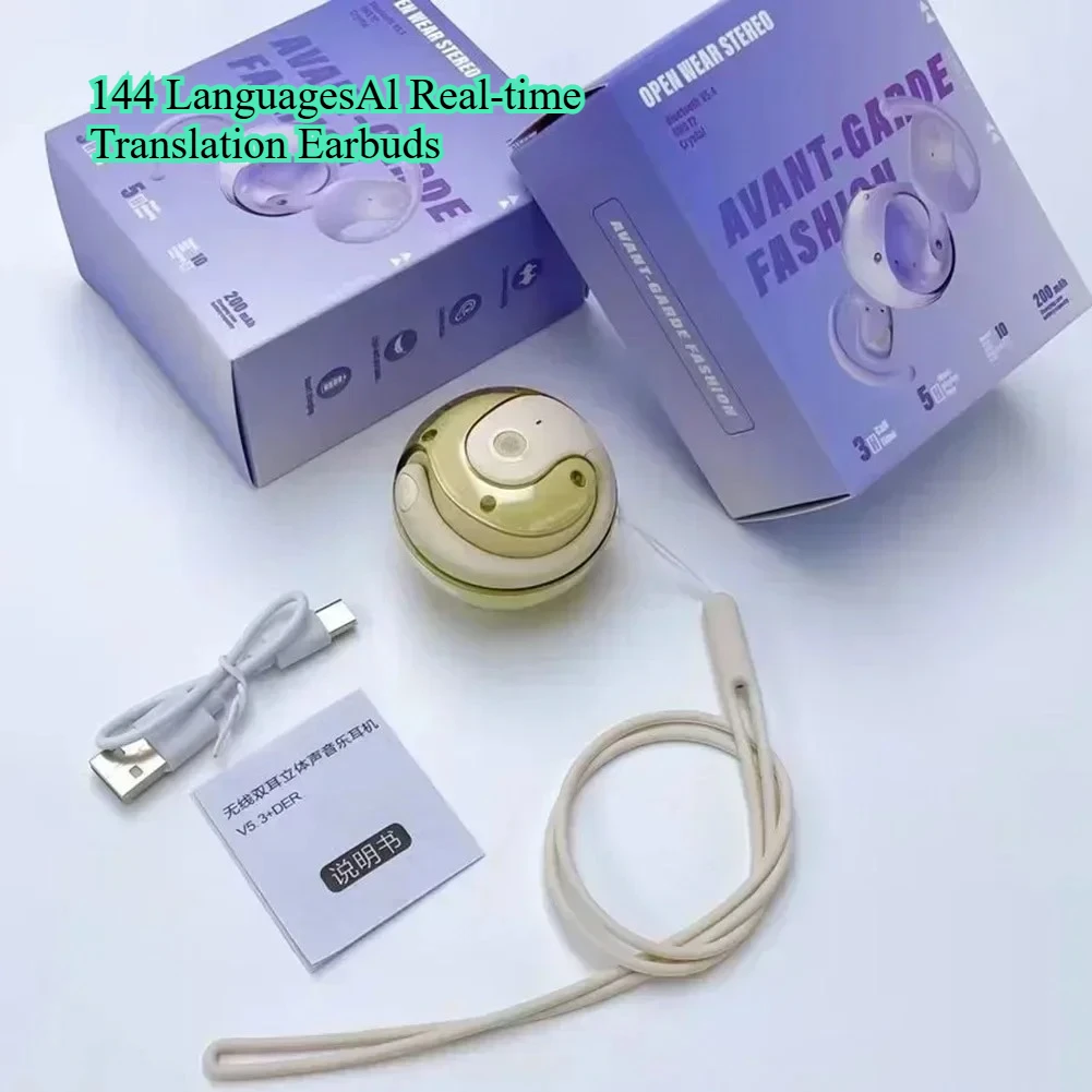 Wireless Bluetooth AI Translator Earbuds Real-Time Voice Translation Headphones 144 Languages for Travel