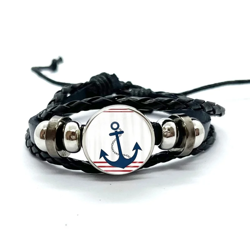New Navigation Hope Anchor Lighthouse Leather Bracelets Glass Dome Snap Button Bracelet & Bangles Fashion Women Men Jewelry
