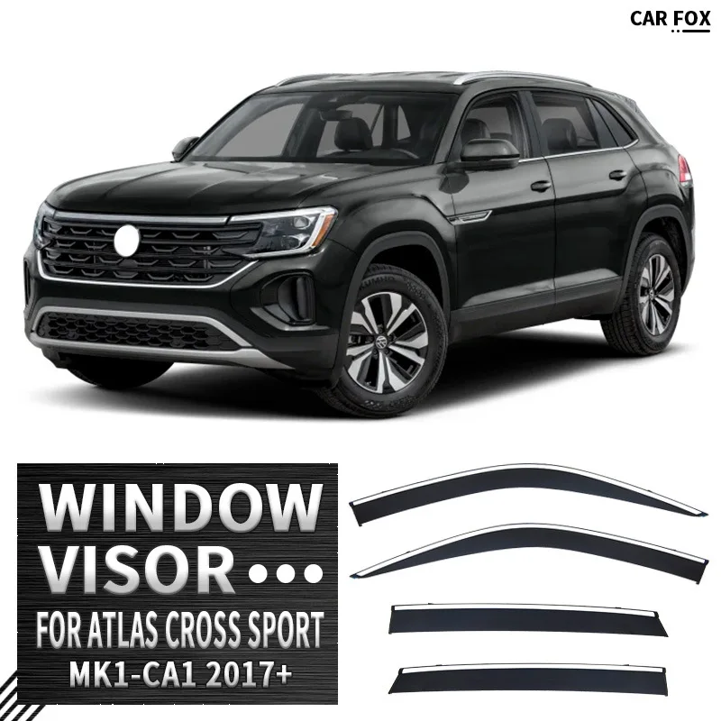 Para volkswagen vw atlas cross sport 2017 + viseira da janela do carro toldo abrigos janela lateral chuva sol sombra acessórios