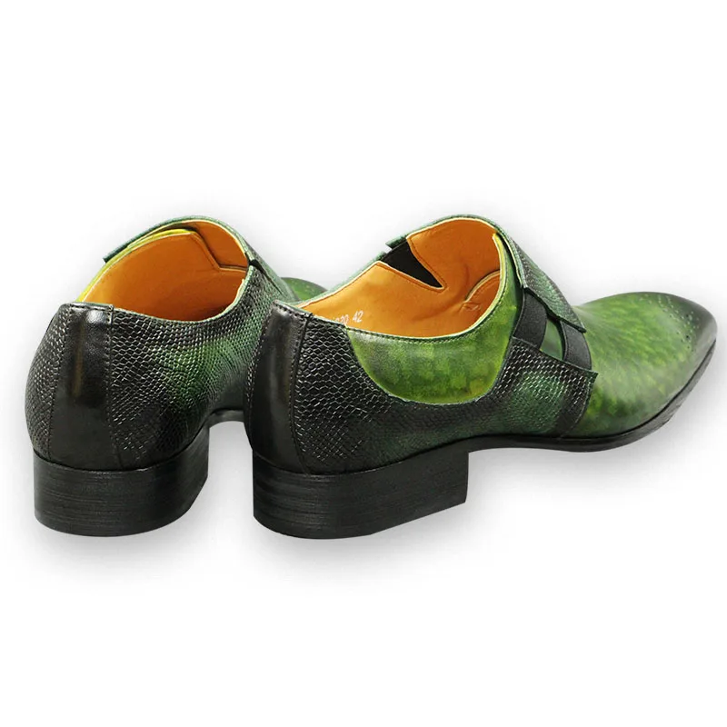 Mocasines de moda para hombre, zapato Brogue clásico de Color verde, correa de monje de cuero genuino puro, calzado cómodo para hombre, entrega rápida