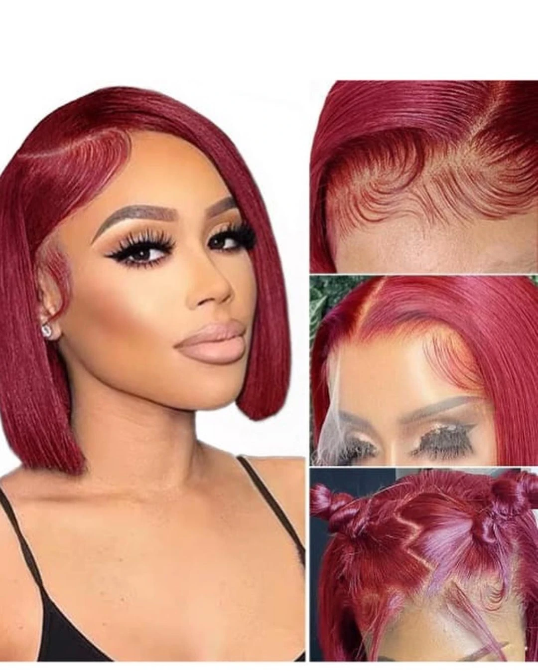 كبير الدانتيل قصيرة بوب الباروكات مستقيم 99J الدانتيل الشفاف 13x4 بوب شعر مستعار خصلات الشعر المستعار الإنسان 99J بورجوندي الباروكات الملونة البرازيلي 14 بوصة #5