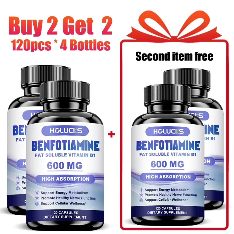 HOLUCKS Benfotiamine Supplement, Support Healthy Nerves, Metabolism, Eye Health, Neuropathy Discomfort Relief, Cognitive Clarity