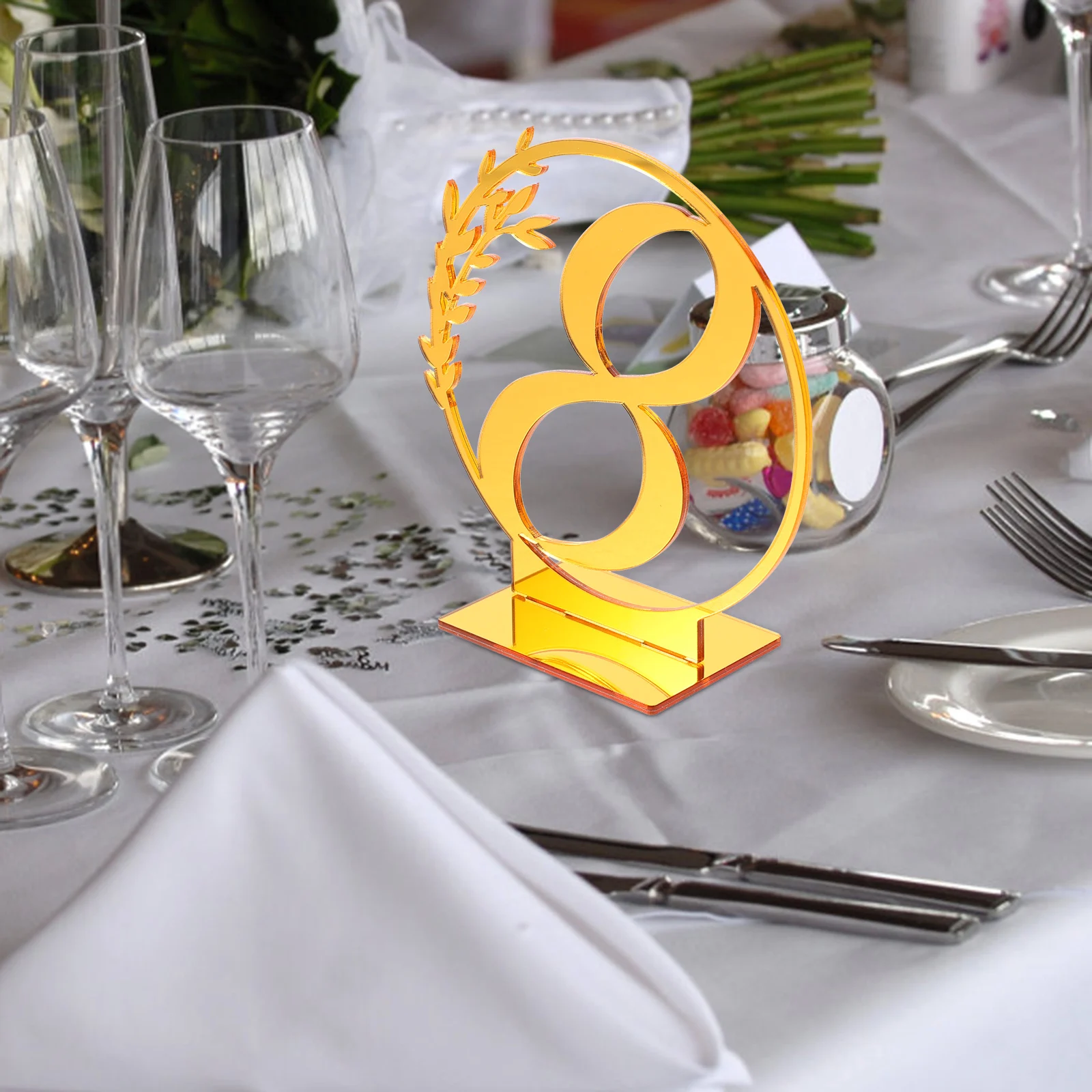 

15 Pcs Wedding Table Number Plate Golden Numbers Reception Reserved Signs for Seat Bar Plastic
