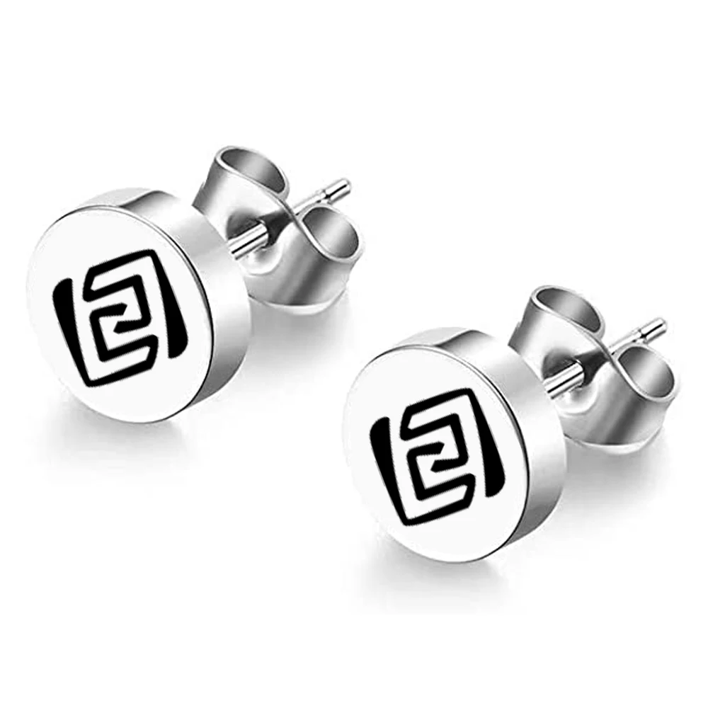 Fashion Genshin Impact Ear Stud Stainless Steel Ice Fire Grass Rock Wind Thunder Logo Stud Earrings for Women Cosplay Jewelry