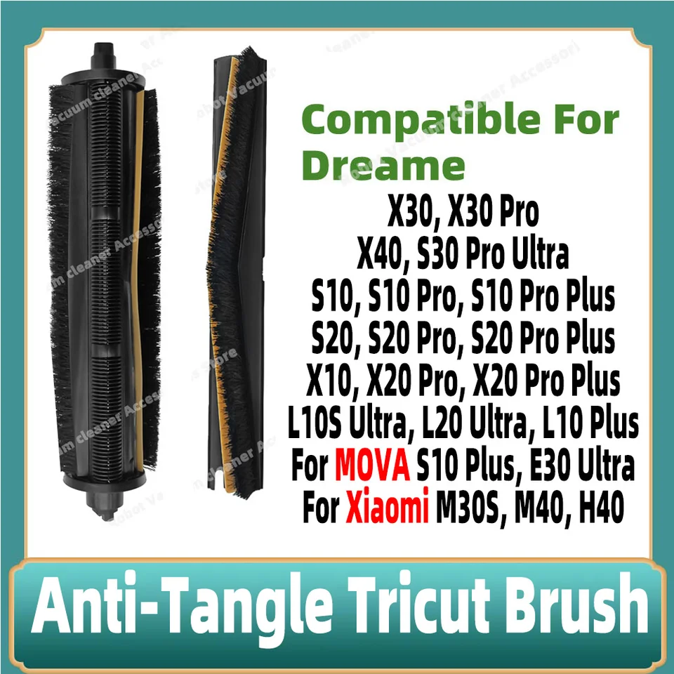 TriCut borstel compatibel met Dreame X40 Ultra, X30 Pro, X20 Pro, S10, S20 Pro Plus, L10S Pro Ultra, Mova E30 Ultra, Xiaomi M30S, M40, H40 (2 stuks