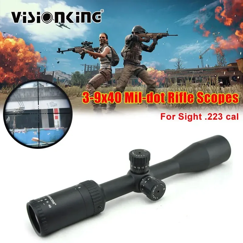 Visionking 3-9x40 Hunting Rifescope FMC 25.4mm Tube Mil Dot Reticle Long Range Target Shooting Airsoft Optical Sight for .223