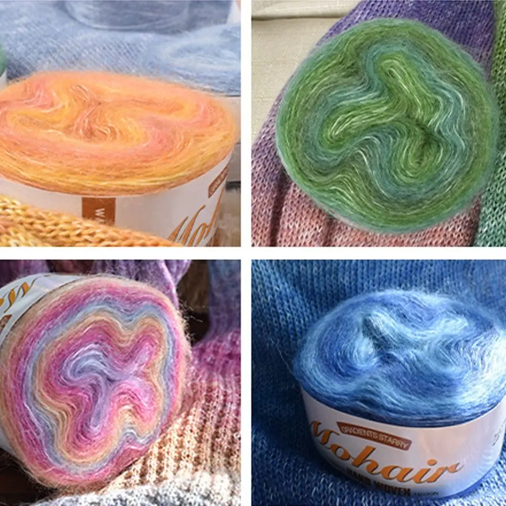 Rainbow Mohair Yarn Handicrafts Spring/Summer Crochet Skirt Lace Gradient Color Cake Yarn Hand-Woven Soft Yarn DIY Hand-Woven