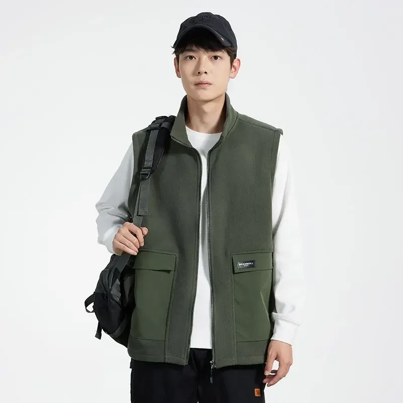 

Men's Winter Fleece Vest with Stand Up Collar Unisex Sleeveless Outerwear Fashionable Layering Piece for Streetwear Hiking​