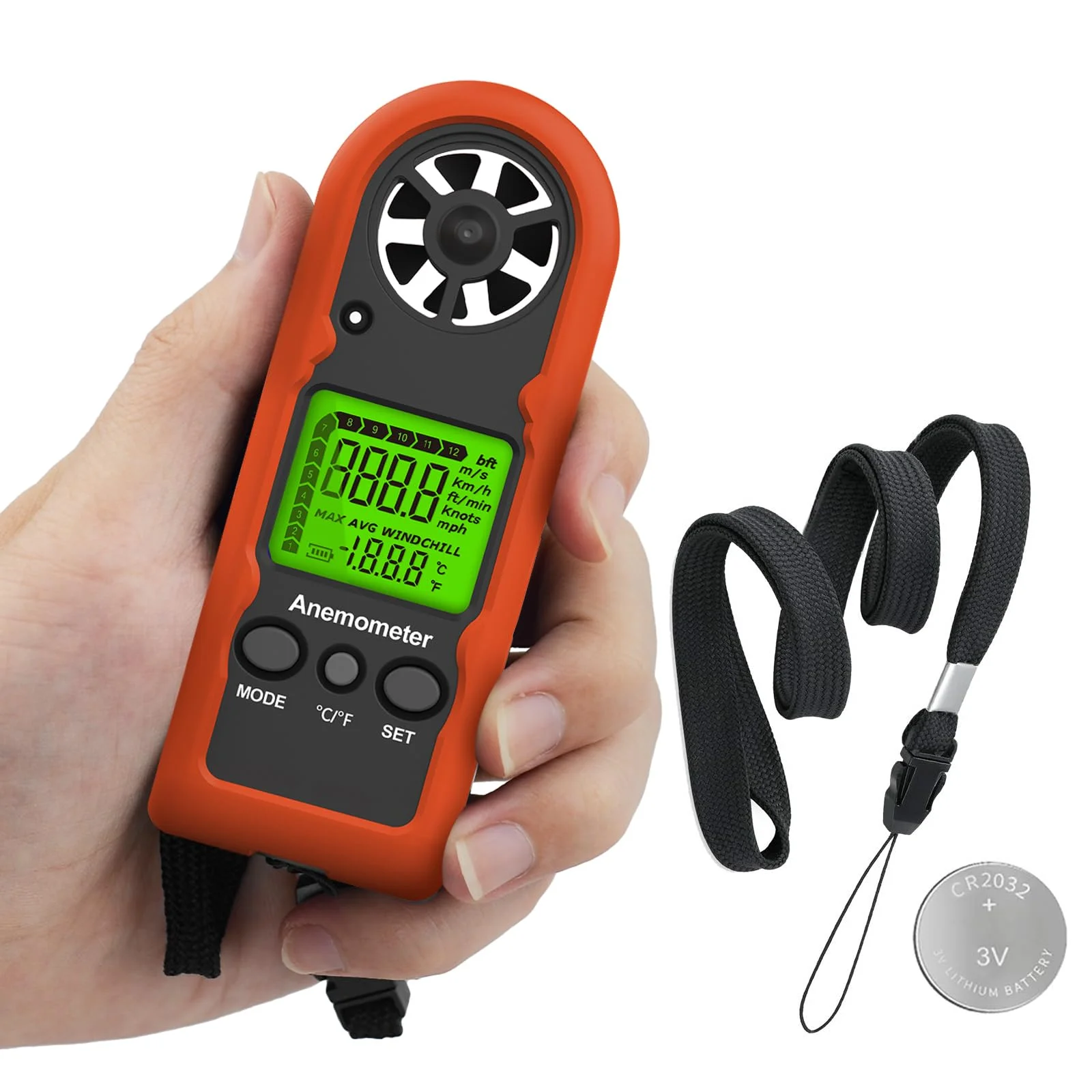 

Handheld Anemometer, Mini Digital Wind Speed Meter Gauge for Air Flow Velocity cfm Measuring Device, Wind Temperature Test