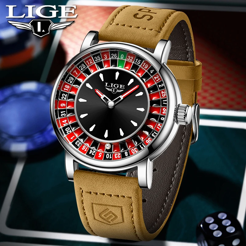 

Мужские часы LIGE 2026: Креативный дизайн, роскошный циферблат в стиле рулетки, модные кварцевые наручные часы, водонепроницаемые, светящиеся, подарок для мужчин, Reloj