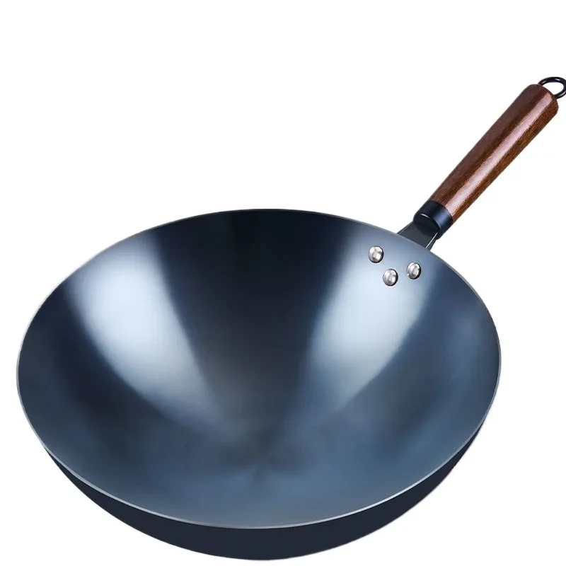 Iron Wok Pan, 32cm Woks & Stir-Fry Pans No Chemical Coated Flat Bottom Chinese Woks Pan for Induction,Electric,Gas