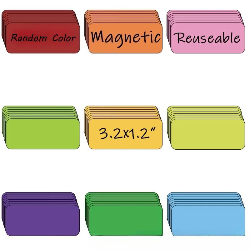 

50 Pack Colorful Magnetic Labels | 1.2"x3.2" Waterproof Writable Whiteboard Tags for Fridge, Office, Refrigerator, Organization