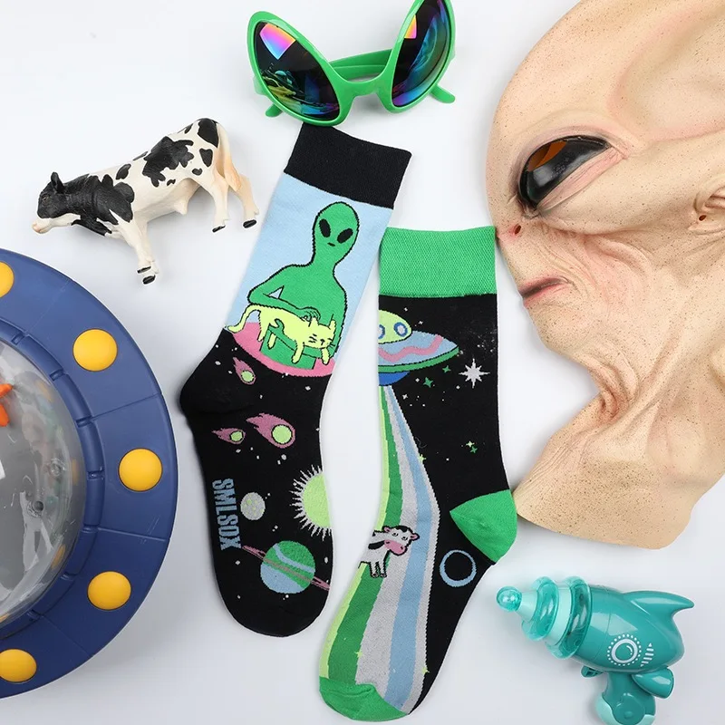 

1 пара чужой узор космического корабля, модный стиль AB, мужские и женские носки до середины икры на все сезоны