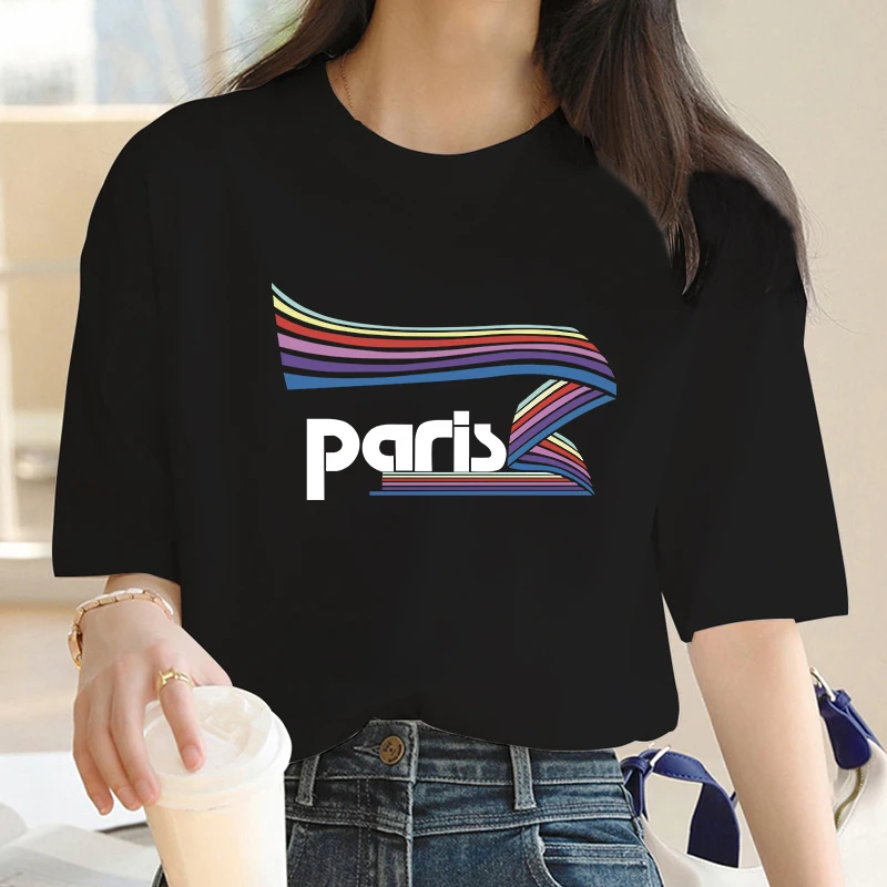 Rainbow Paris For Women's High-Quality Summer Print T-shirt 100% Cotton Casual Oversized Y2k 2023 Personality  Sleeve O-neck