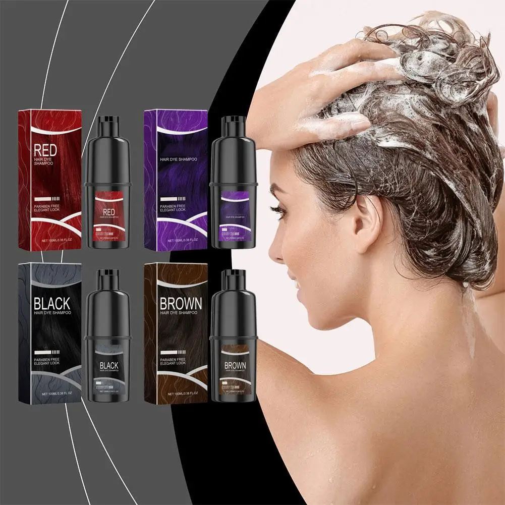 Champú de tinte para el cabello a base de hierbas, reparación nutritiva del cuero cabelludo, puple largo negro marrón, uso para hombres y mujeres, champú de Color para el hogar, cabello rojo duradero S5E2