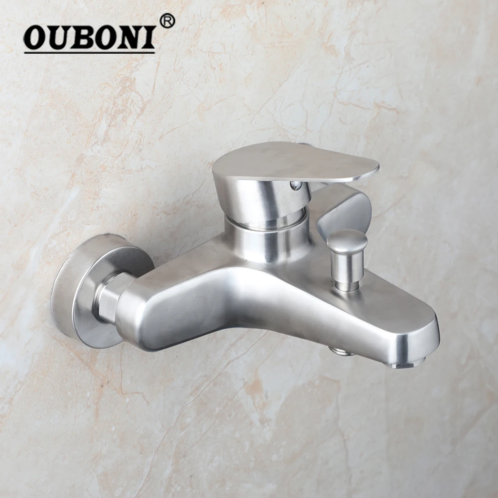 

OUBONI Wall Mounted Double Mounting Holes Single Handle Control Nickel Brushed Bathroom Bathtub Stream Water Faucet Mixer Taps