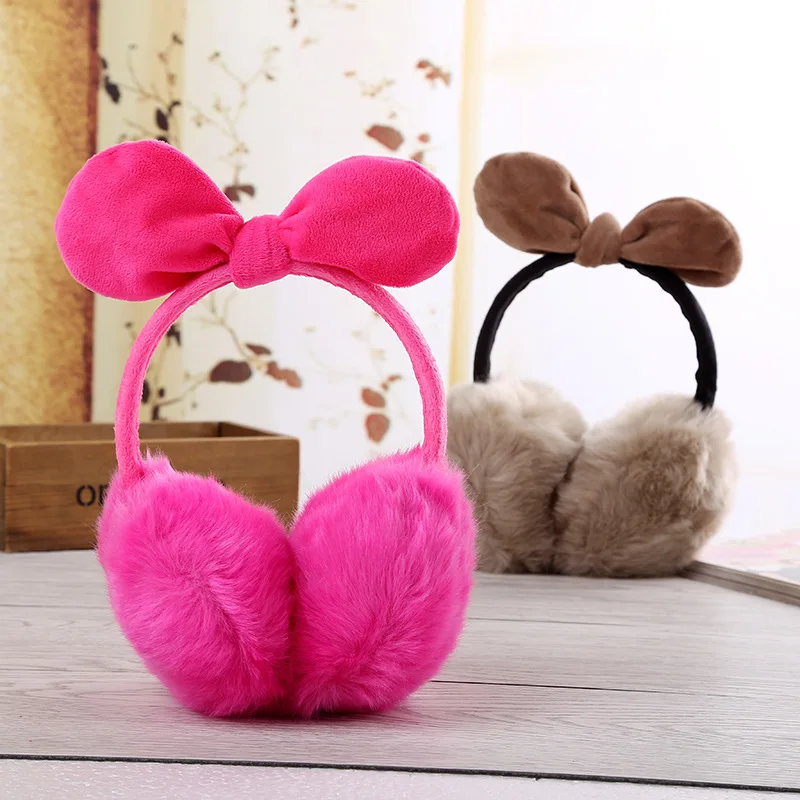 Girls Vintage Bow Foldable Plush Earmuffs Solid Soft Warm Headphone Ear-cap Boys Winter Accessories Outdoor Ear Muffs for Women