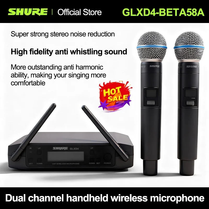 Shure GLXD4 Beta 58a Microphone sans fil UHF dynamique professionnel diffusion vocale fête scène chant pratique parler trompette